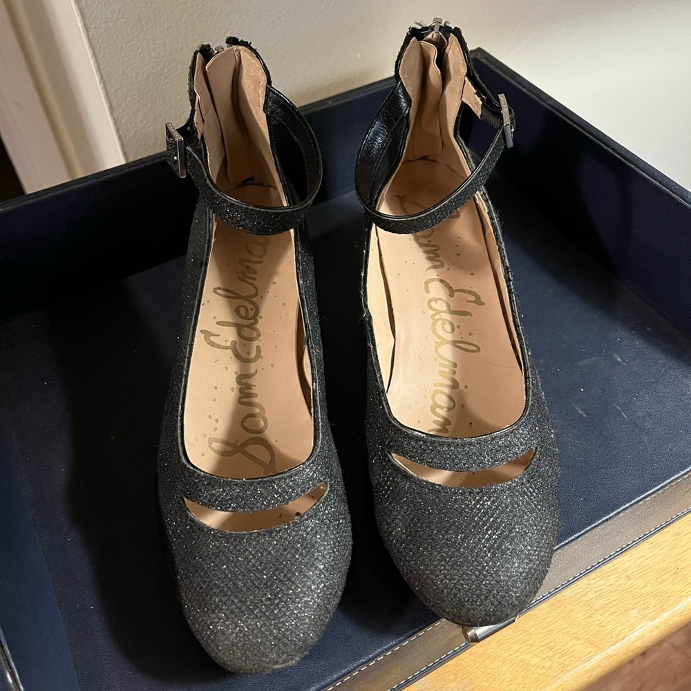 Sam Edelman Glittery Black Kids Heels with Buckle Strap